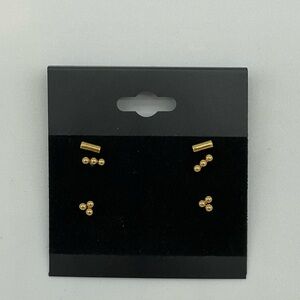 Gold Flatback Stud Earring Set